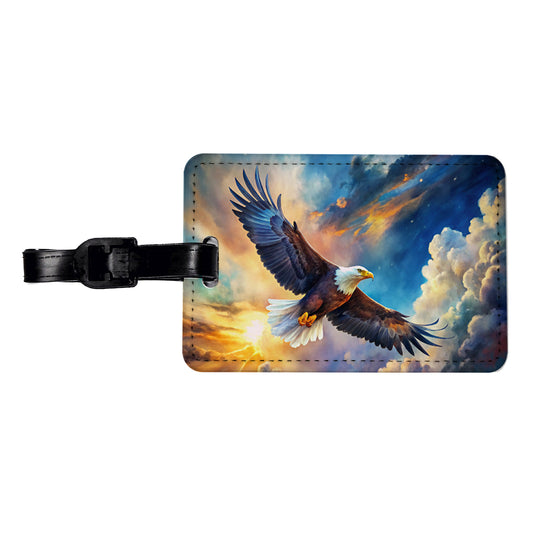 Bald Eagle Flying In Sky Clouds Watercolor Travel Faux Leather Luggage Tag