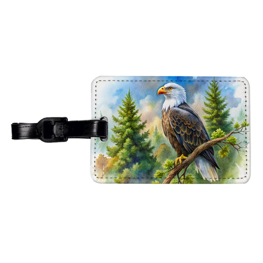 Bald Eagle In Tree Watercolor Travel Faux Leather Luggage Tag