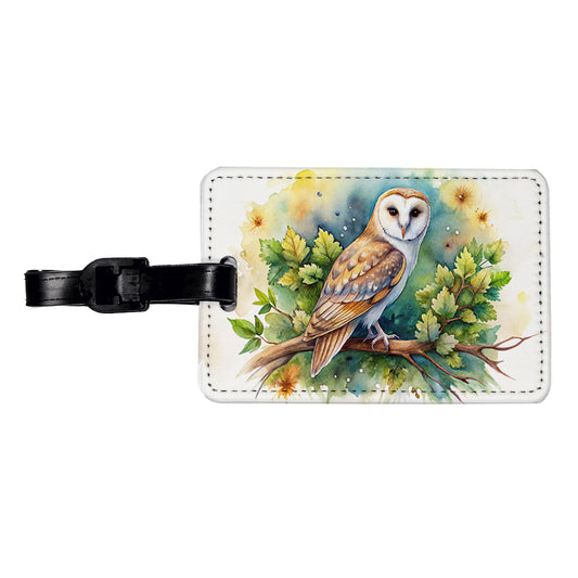 Barn Owl In Tree Watercolor Travel Faux Leather Luggage Tag