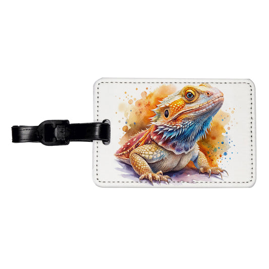 Bearded Dragon Lizard Reptile Watercolor Travel Faux Leather Luggage Tag