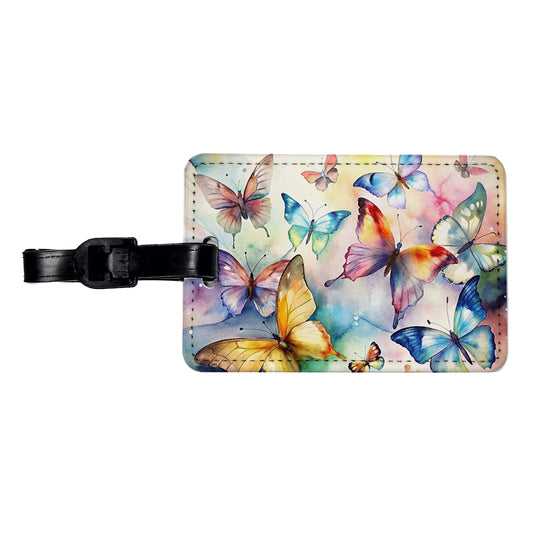 Beautiful Watercolor Colorful Butterflies Travel Faux Leather Luggage Tag