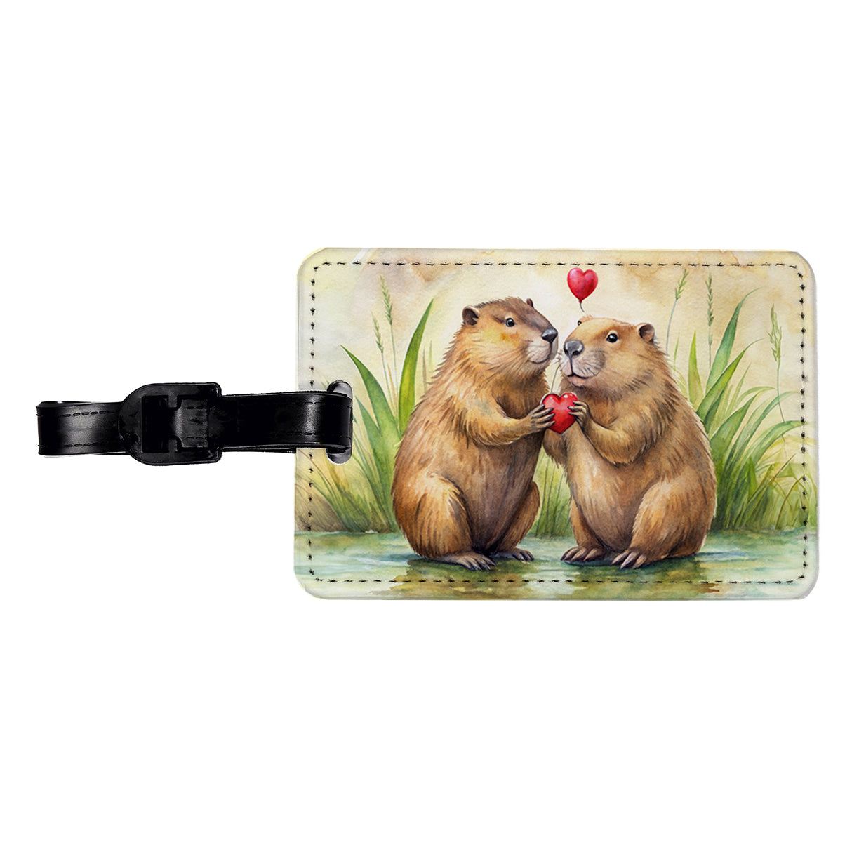 Beavers In Love Water Valentine's Day Travel Faux Leather Luggage Tag