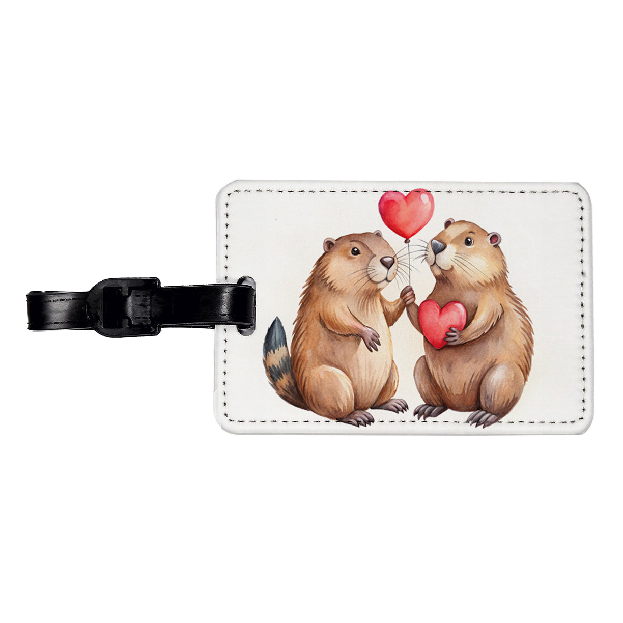 Beavers In Love With Hearts Valentine's Day Travel Faux Leather Luggage Tag