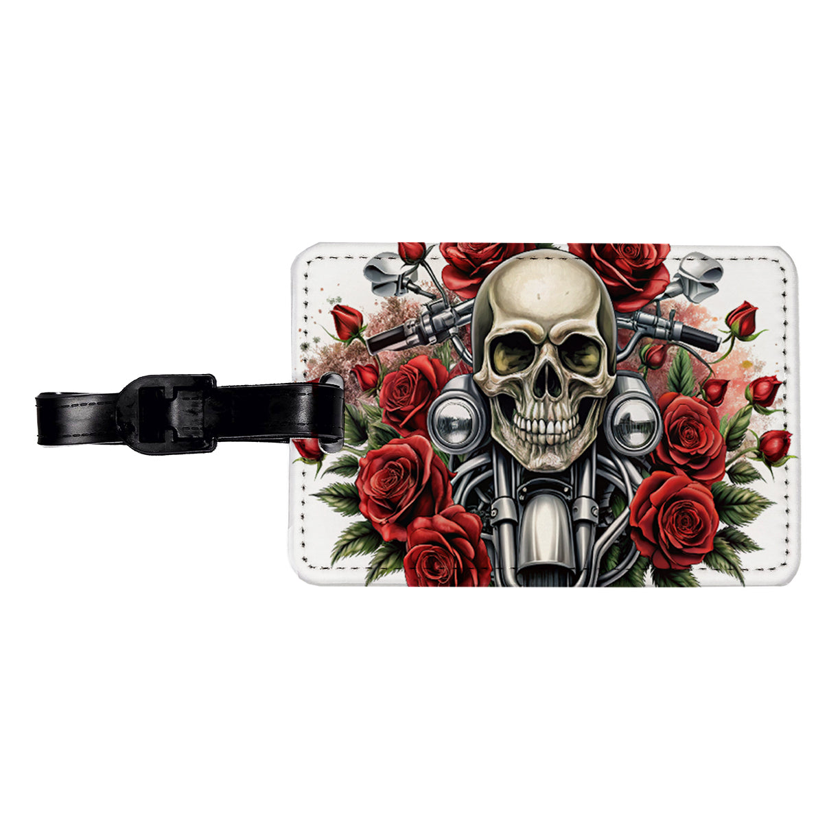 Biker Style Skulls And Roses Motorcycle Travel Faux Leather Luggage Tag