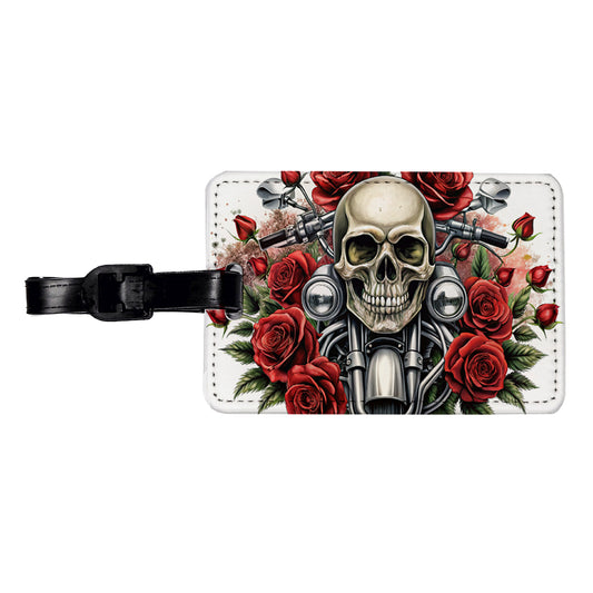Biker Style Skulls And Roses Motorcycle Travel Faux Leather Luggage Tag