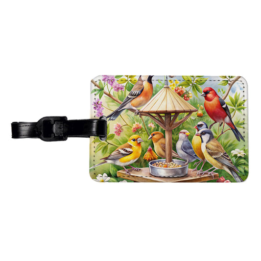 Birds At Feeder Watercolor Travel Faux Leather Luggage Tag