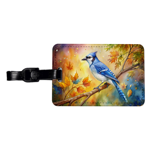 Blue Jay In Tree Watercolor Travel Faux Leather Luggage Tag
