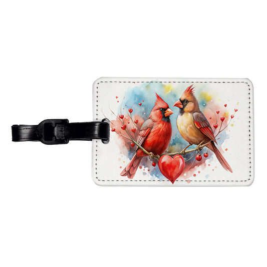 Cardinals In Love With Hearts Valentine's Day Travel Faux Leather Luggage Tag