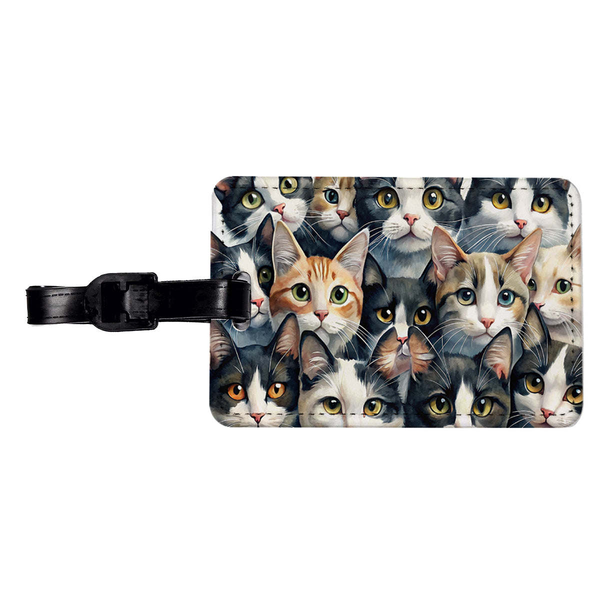 Cartoon Black And White Cats Travel Faux Leather Luggage Tag