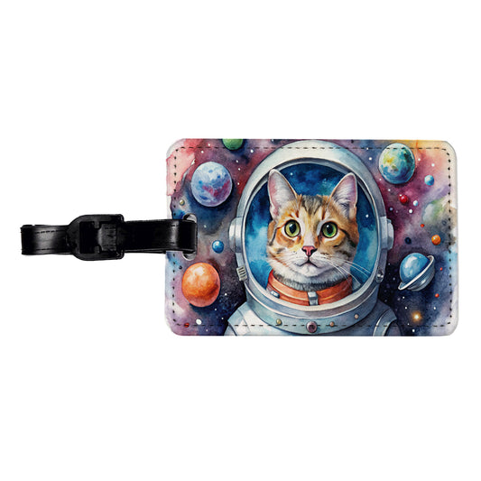 Cat In Space Funny Tabby Watercolor Travel Faux Leather Luggage Tag