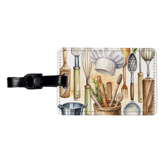 Chef's Baker's Tools Cooking Watercolor Travel Faux Leather Luggage Tag