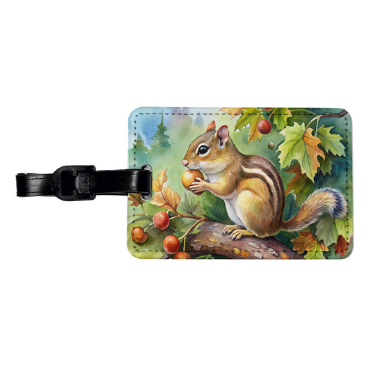 Chipmunk Eating Acorn In Tree Watercolor Travel Faux Leather Luggage Tag