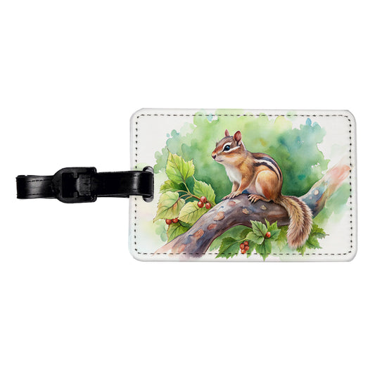 Chipmunk In Tree Watercolor Travel Faux Leather Luggage Tag