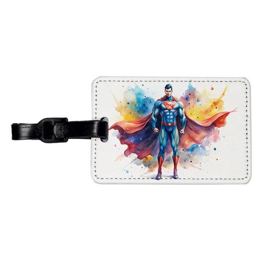 Classic Caped Superhero Watercolor Travel Faux Leather Luggage Tag