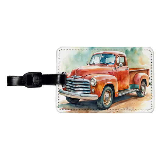 Classic Retro Vintage Pickup Truck Watercolor Travel Faux Leather Luggage Tag