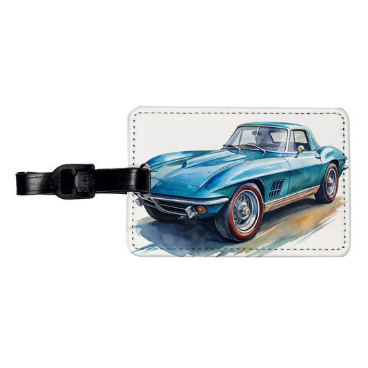 Classic Vintage Blue Sports Car Watercolor Travel Faux Leather Luggage Tag