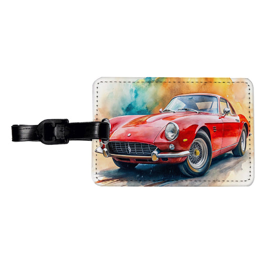 Classic Vintage Red Italian Sports Car Watercolor Travel Faux Leather Luggage Tag