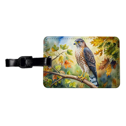 Cooper's Hawk Raptor Bird Of Prey In Tree Watercolor Travel Faux Leather Luggage Tag