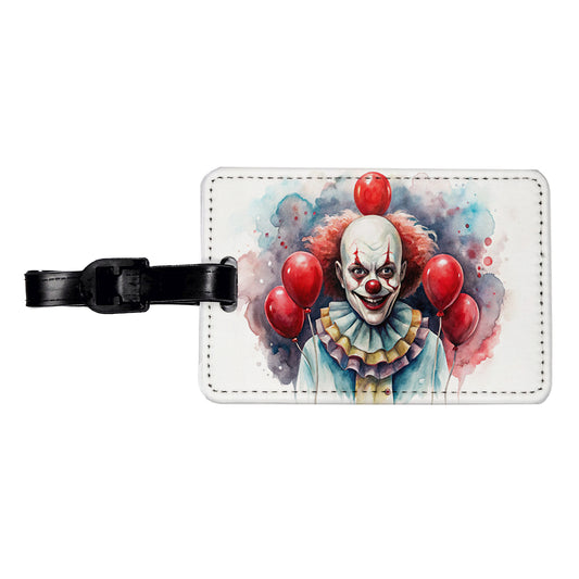 Creepy Scary Evil Clown With Red Balloons Watercolor Travel Faux Leather Luggage Tag