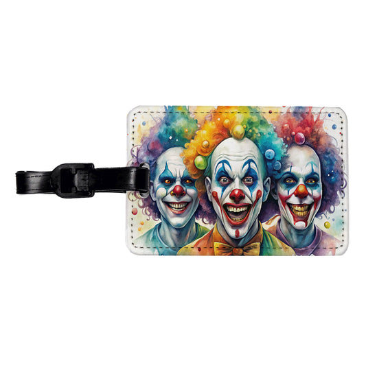 Creepy Scary Evil Killer Clowns Watercolor Travel Faux Leather Luggage Tag
