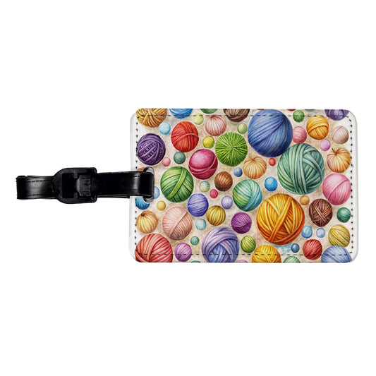 Crocheting Knitting Colorful Yarn Balls Travel Faux Leather Luggage Tag