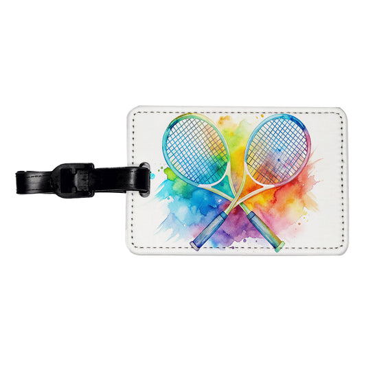 Crossed Tennis Rackets Watercolor Travel Faux Leather Luggage Tag