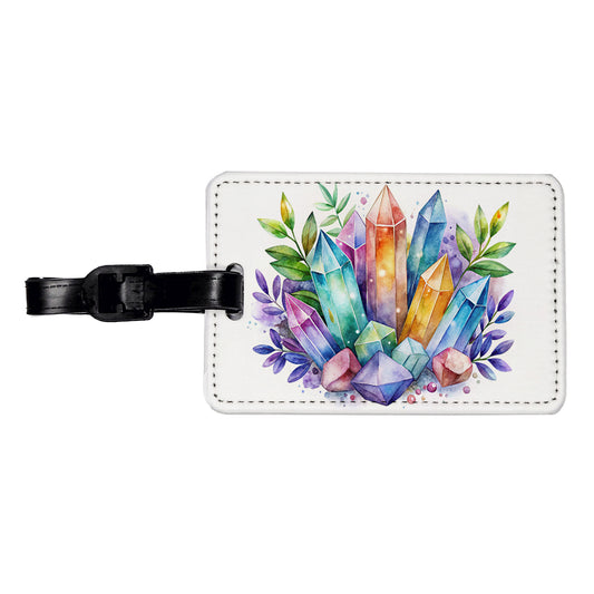 Crystal Geodes Mystical Healing Protection Watercolor Travel Faux Leather Luggage Tag