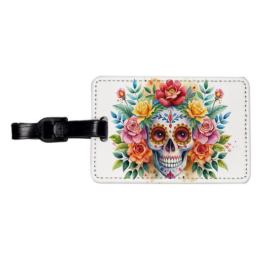 Day Of The Dead Día De Muertos Theme Watercolor Travel Faux Leather Luggage Tag