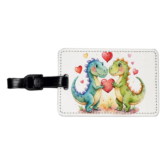 Dinosaurs In Love With Hearts Valentine's Day Travel Faux Leather Luggage Tag