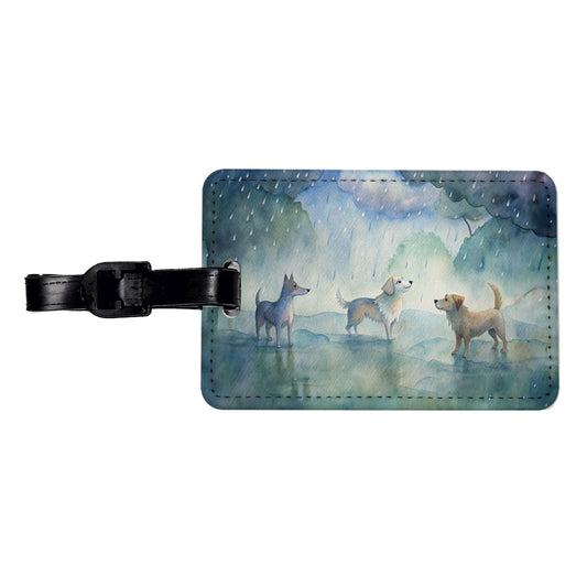 Dogs In The Rain Watercolor Travel Faux Leather Luggage Tag