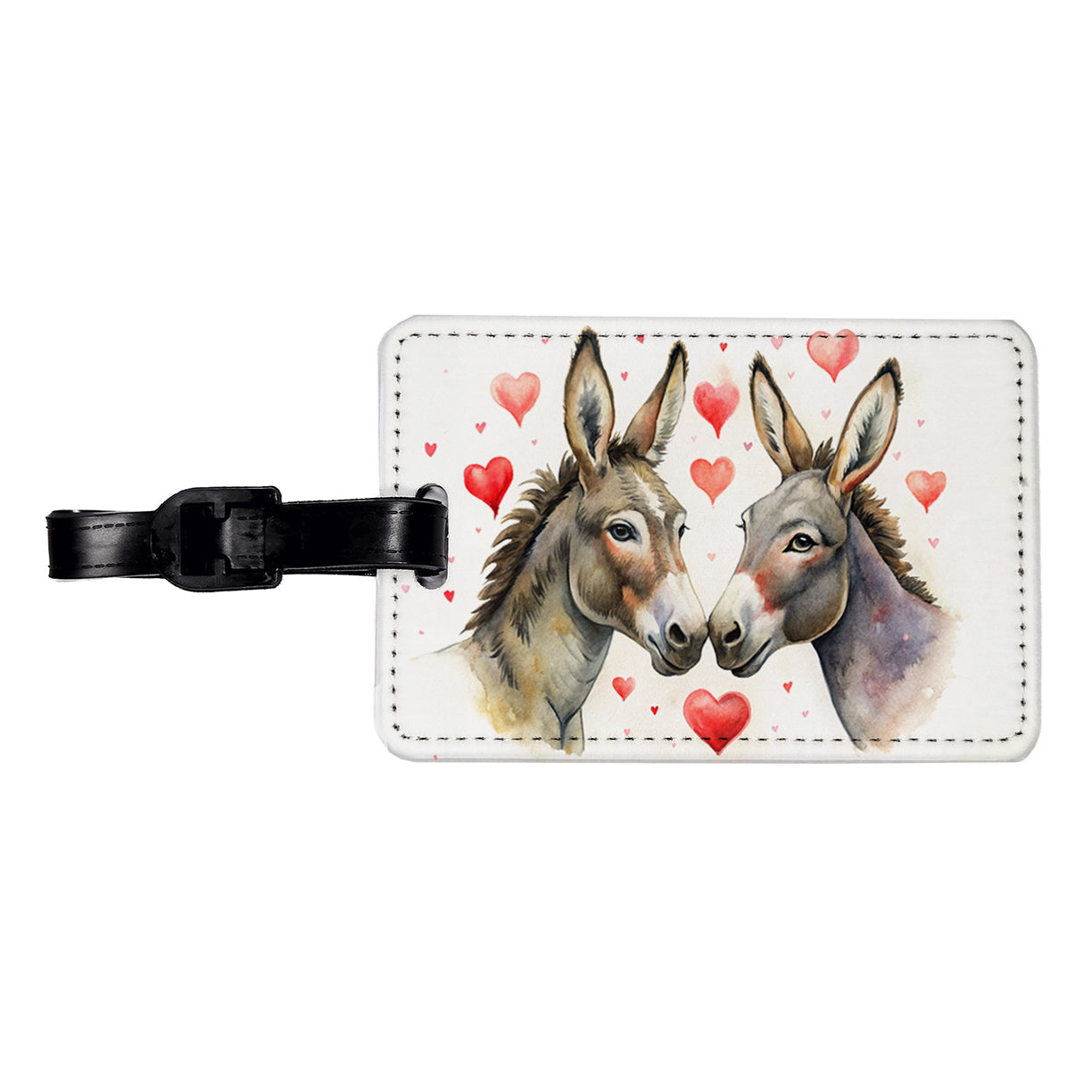 Donkeys In Love With Hearts Valentine's Day Travel Faux Leather Luggage Tag
