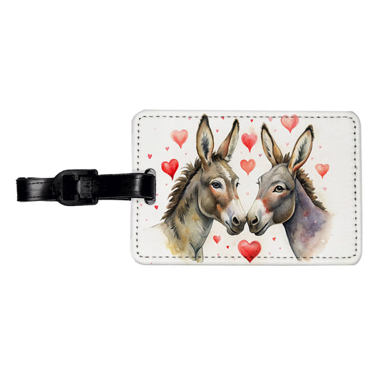 Donkeys In Love With Hearts Valentine's Day Travel Faux Leather Luggage Tag