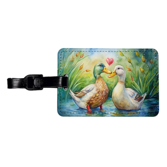 Ducks In Love Heart Valentine's Day Travel Faux Leather Luggage Tag