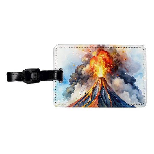 Erupting Volcano Watercolor Travel Faux Leather Luggage Tag