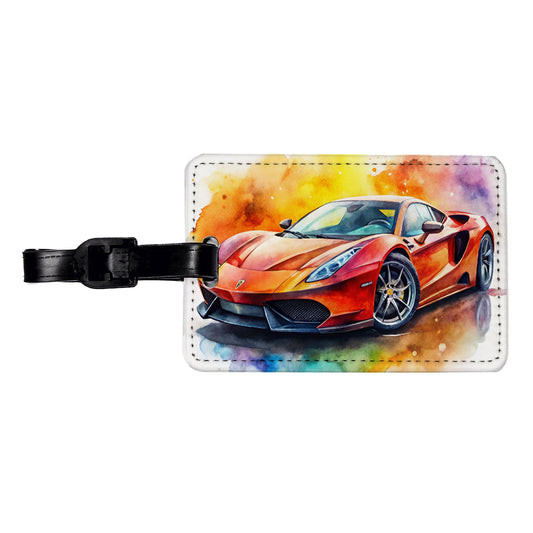 Exotic Supercar Sports Car Watercolor Travel Faux Leather Luggage Tag
