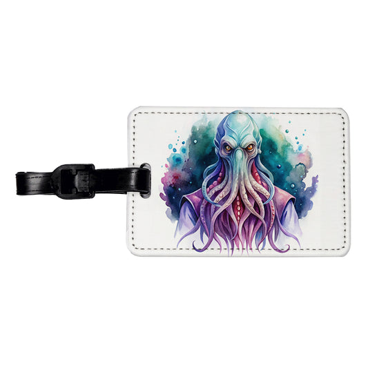 Fantasy Creature Monster Illithid Watercolor Travel Faux Leather Luggage Tag