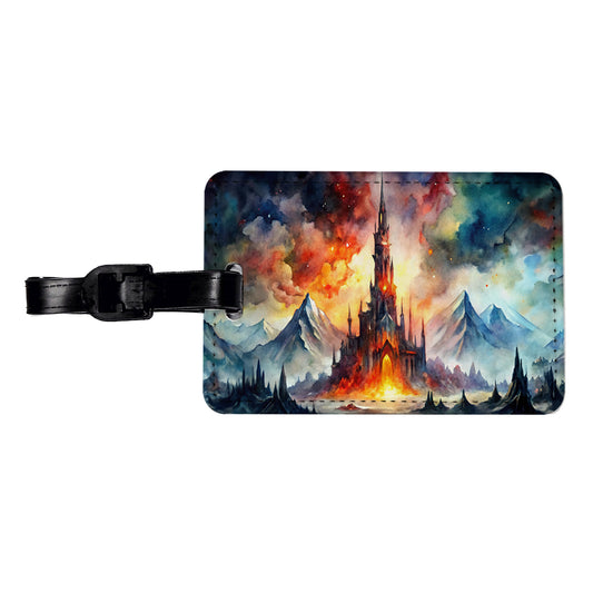 Fantasy Evil Dark Castle Watercolor Travel Faux Leather Luggage Tag