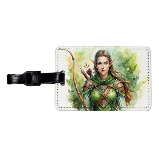 Fantasy Female Elven Ranger Watercolor Travel Faux Leather Luggage Tag