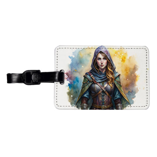 Fantasy Female Thief Rogue Watercolor Travel Faux Leather Luggage Tag
