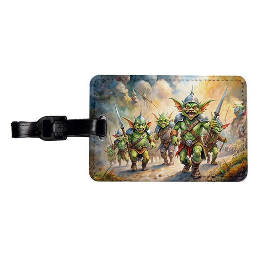 Fantasy Goblins Monsters Going To War Watercolor Travel Faux Leather Luggage Tag