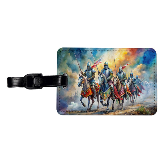 Fantasy Knights Riding To War Watercolor Travel Faux Leather Luggage Tag