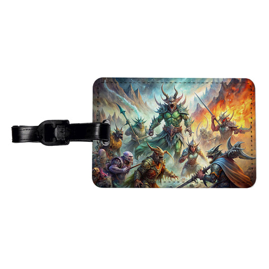 Fantasy Monsters In Battle Watercolor Travel Faux Leather Luggage Tag