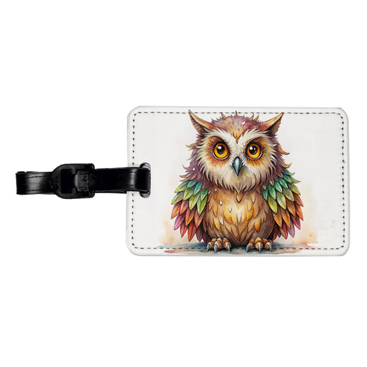 Fantasy Owlbear Owl Bear Colorful Wings Watercolor Travel Faux Leather Luggage Tag