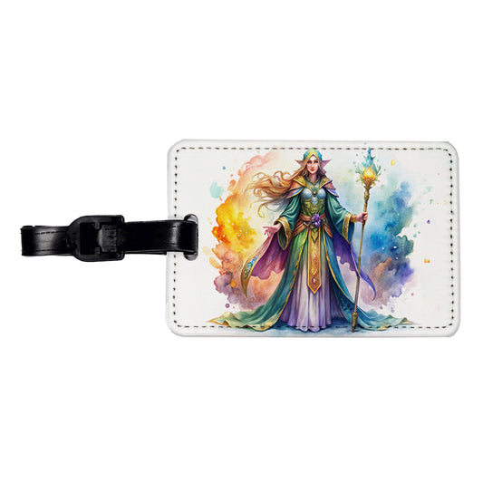 Fantasy Sorceress Colorful Magic Mana Watercolor Travel Faux Leather Luggage Tag