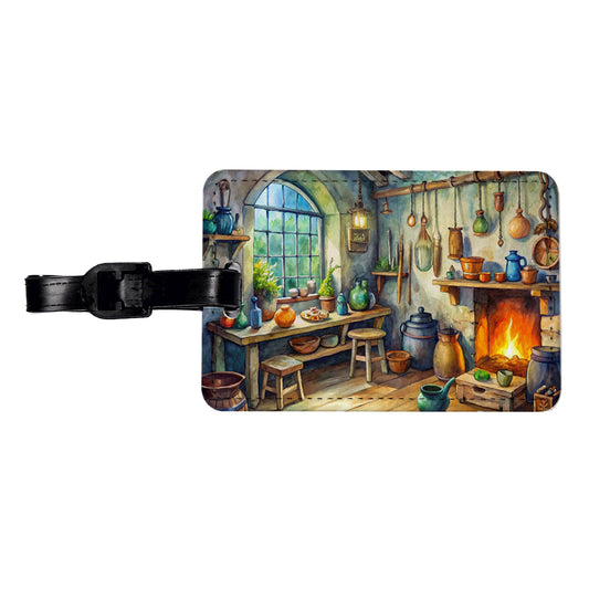 Fantasy Witch's Workshop Watercolor Travel Faux Leather Luggage Tag