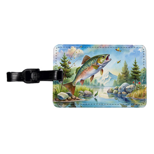 Fish Jumping Stream Lake Fishing Watercolor Travel Faux Leather Luggage Tag