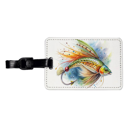 Fishing Lure Flies Watercolor Travel Faux Leather Luggage Tag