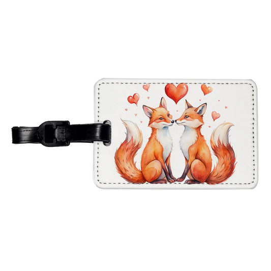 Foxes In Love With Hearts Valentine's Day Travel Faux Leather Luggage Tag