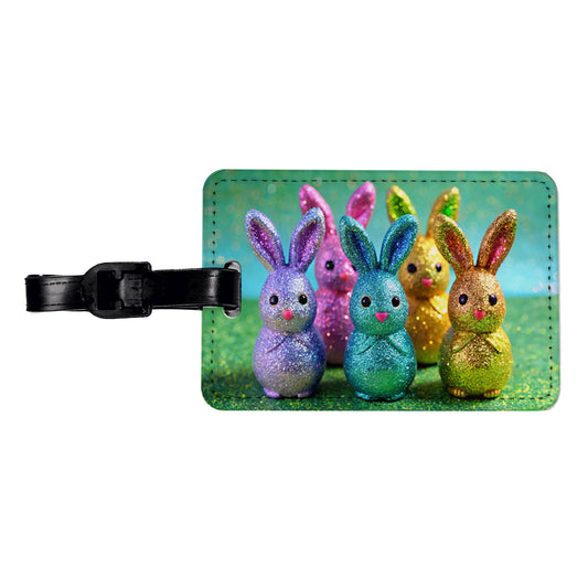 Glitter Easter Bunnies Rabbits Chocolate Travel Faux Leather Luggage Tag
