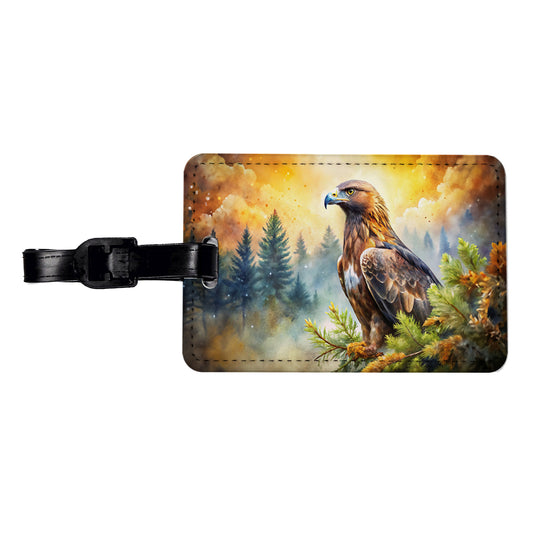 Golden Eagle Raptor Bird Of Prey In Tree Watercolor Travel Faux Leather Luggage Tag